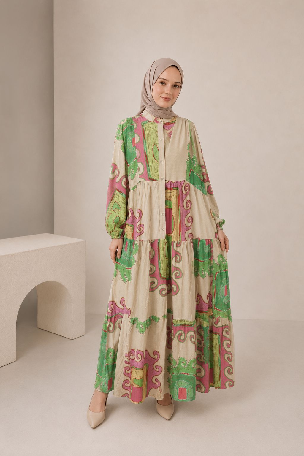 Lamelif Bohem Desenli Elbise