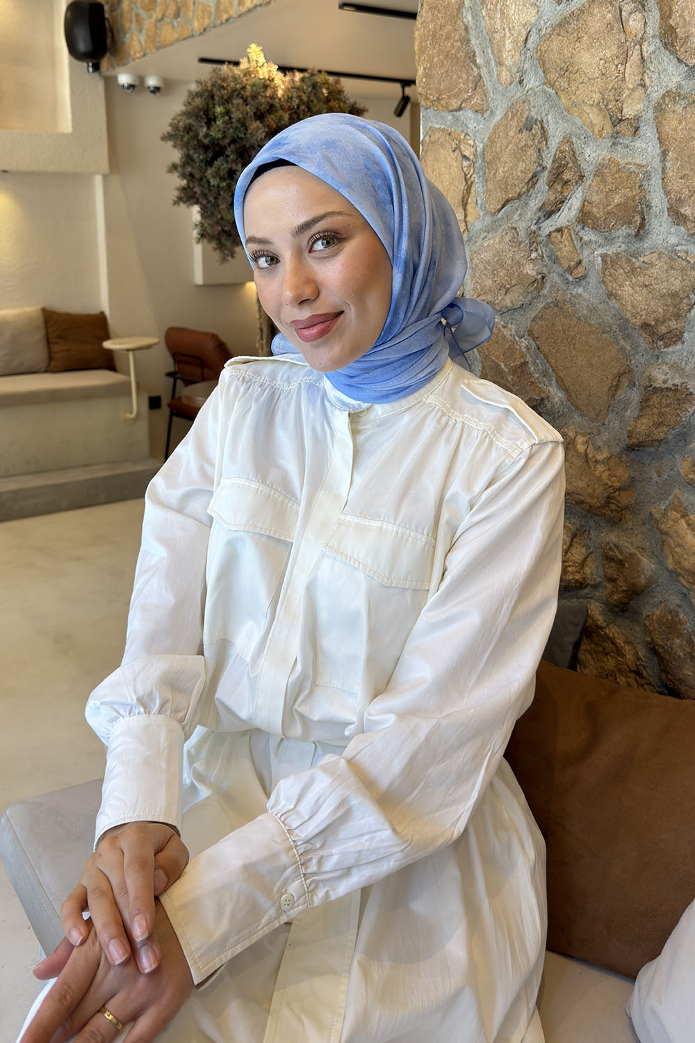 Lamelif Bulut Desen Soft Eşarp Bebe Mavisi