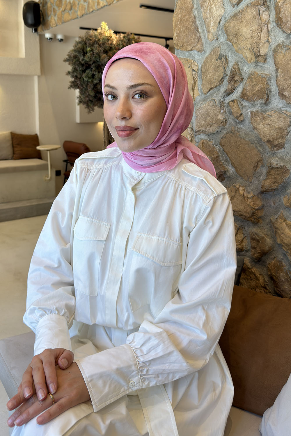 Lamelif Bulut Desen Soft Eşarp Şeker Pembe