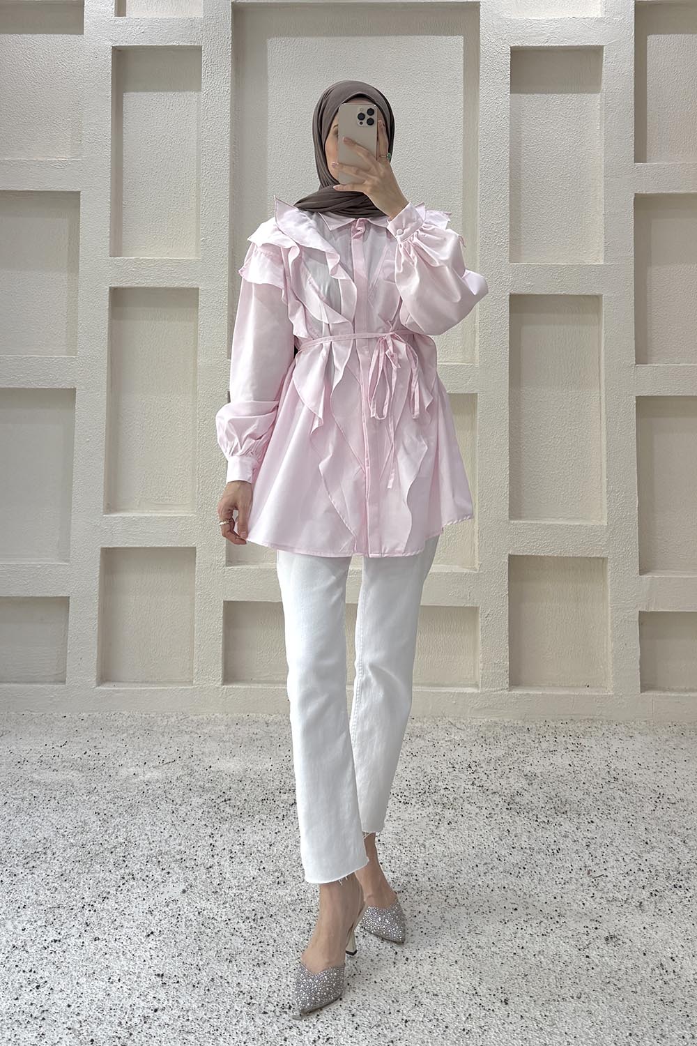 Pink Shirt Collar Long Arm Cotton Shirt