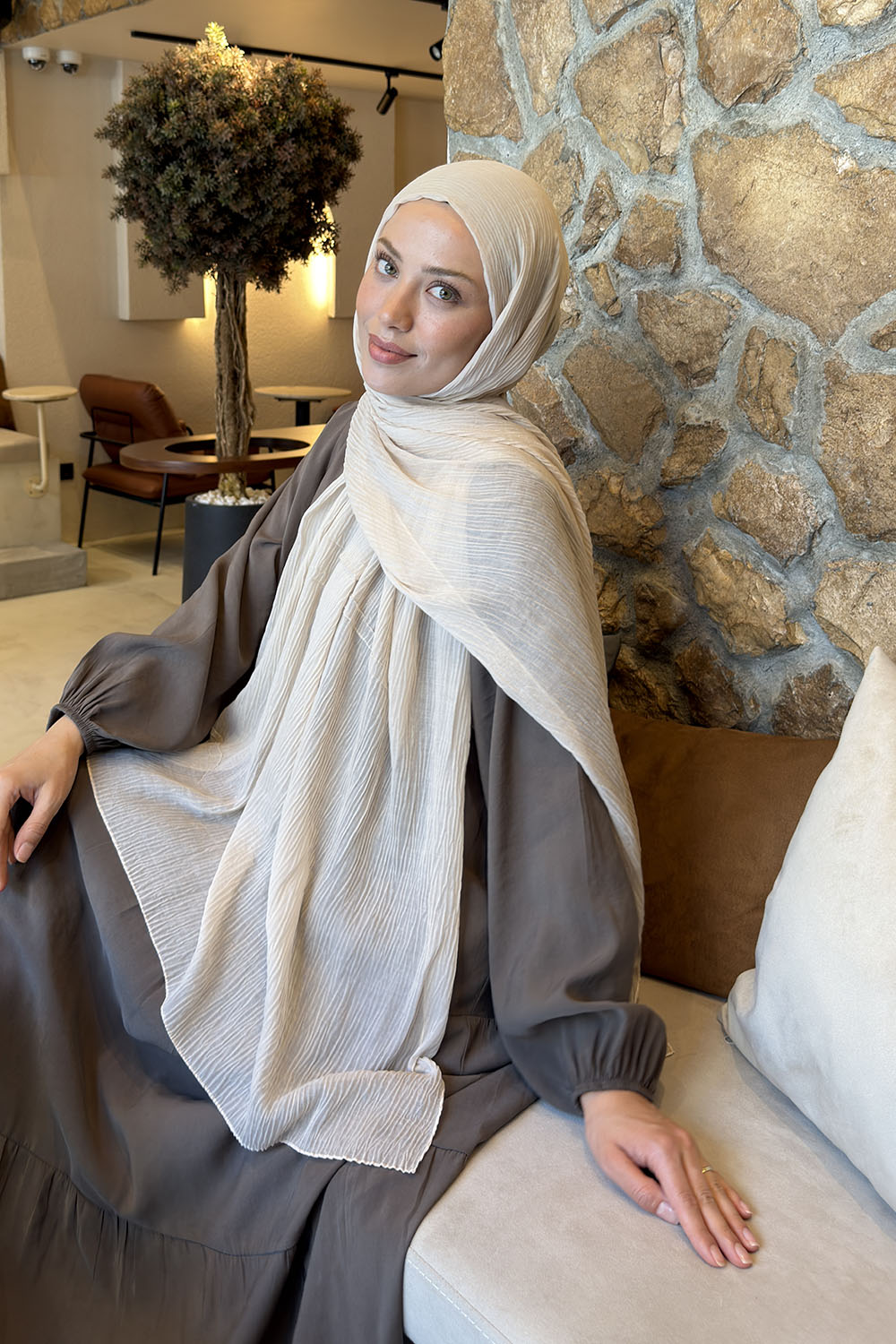 Lamelif  Müslin Krinkıl Şal Bej