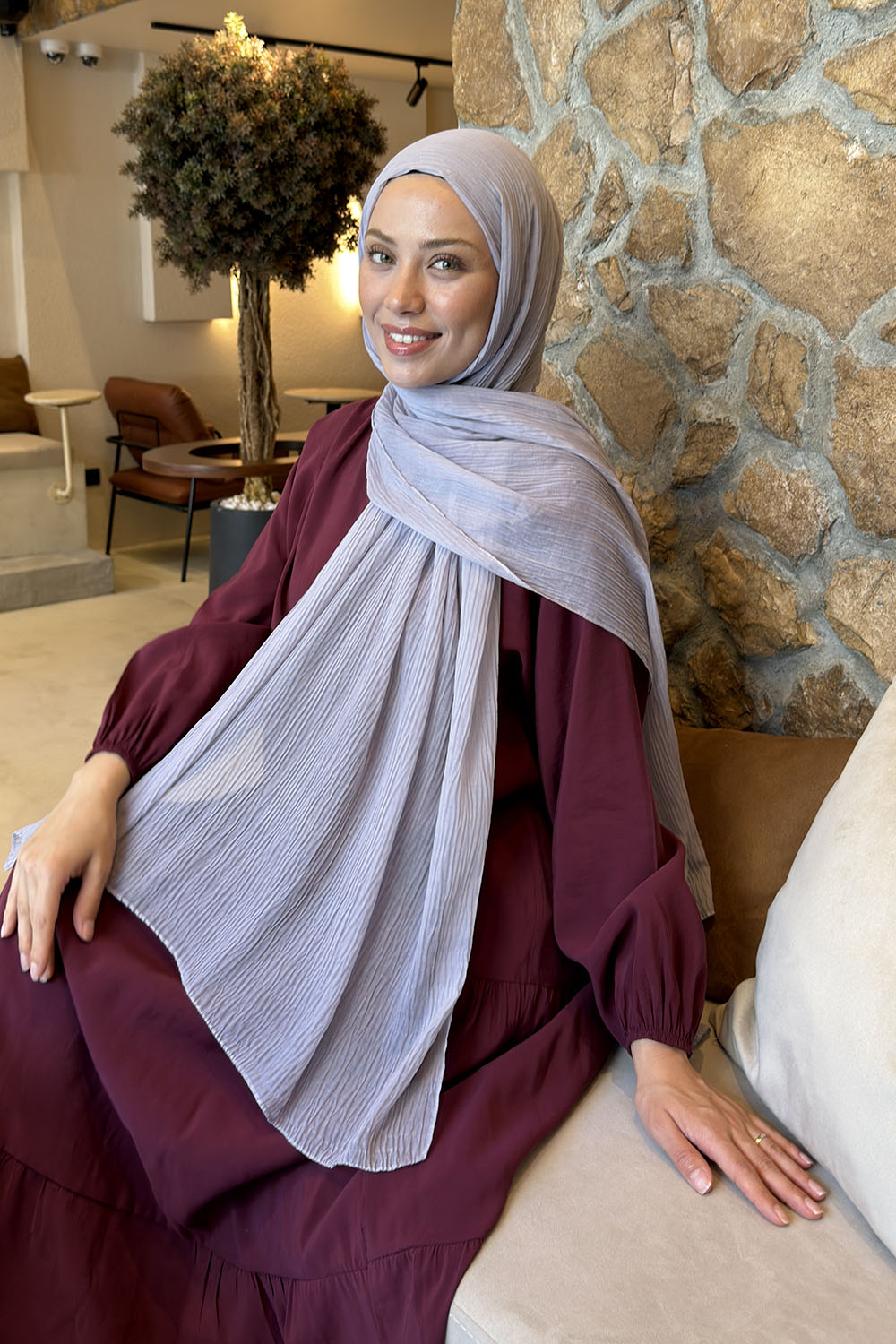 Lamelif  Müslin Krinkıl Şal Gri