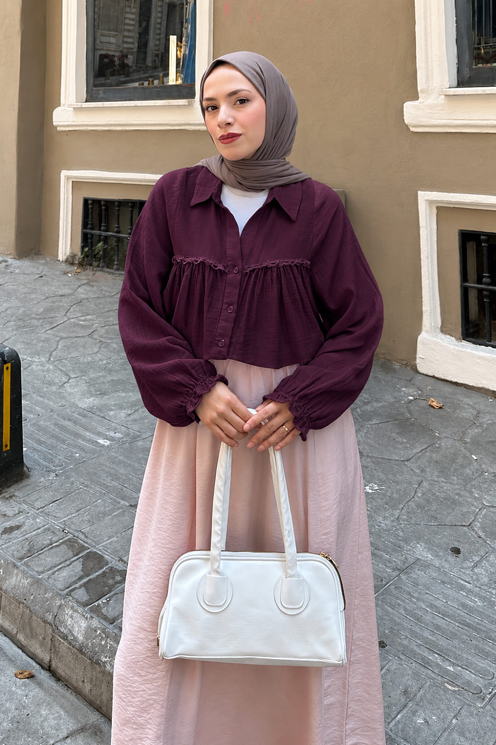 Lamelif Dantel Detaylı Gömlek Mürdüm