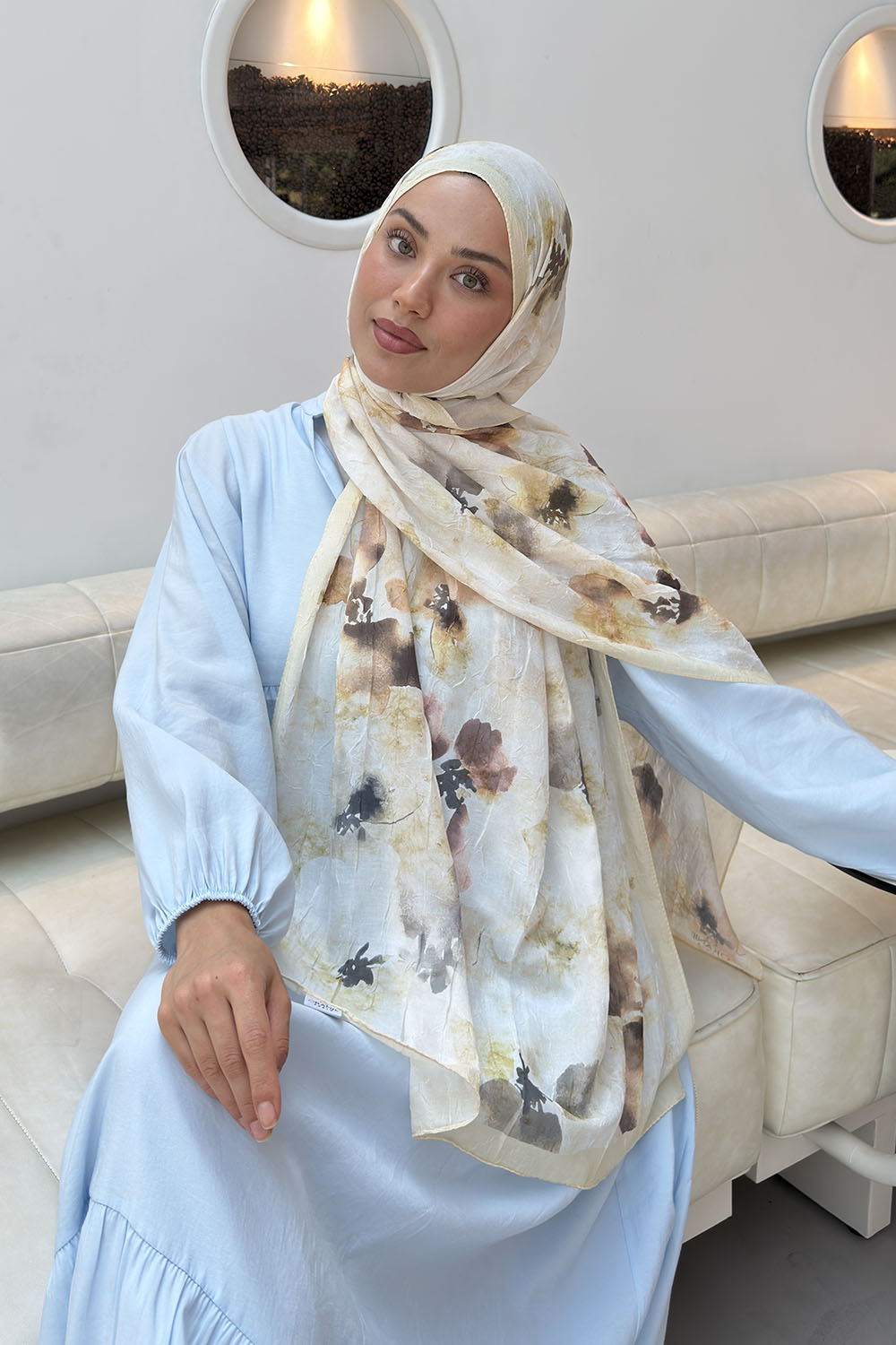 Lamelif Batik Çiçek Desen Bambu Şal Sarı