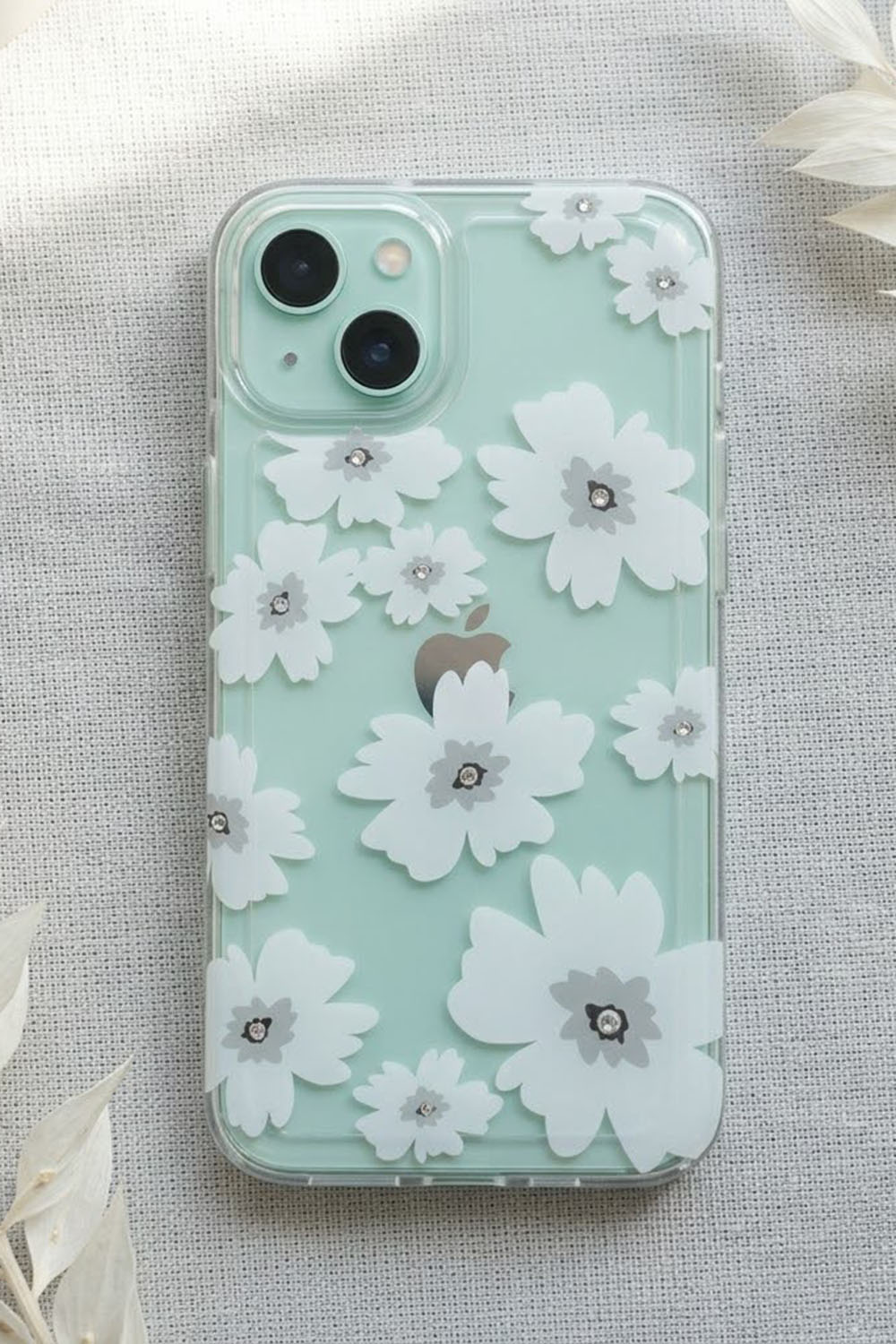 Lamelif iPhone 11 Beyaz Çiçekli Taşlı Telefon Kılıfı