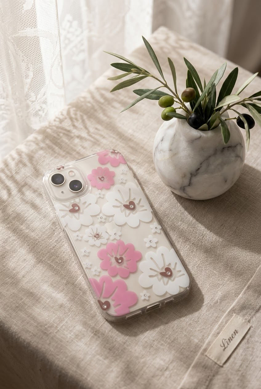 Lamelif iPhone 11 Pembe Çiçekli Taşlı Telefon Kılıfı