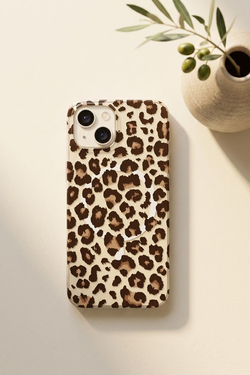 Lamelif iPhone 15 Leopar Desenli Güçlü Magsafeli Telefon Kılıfı