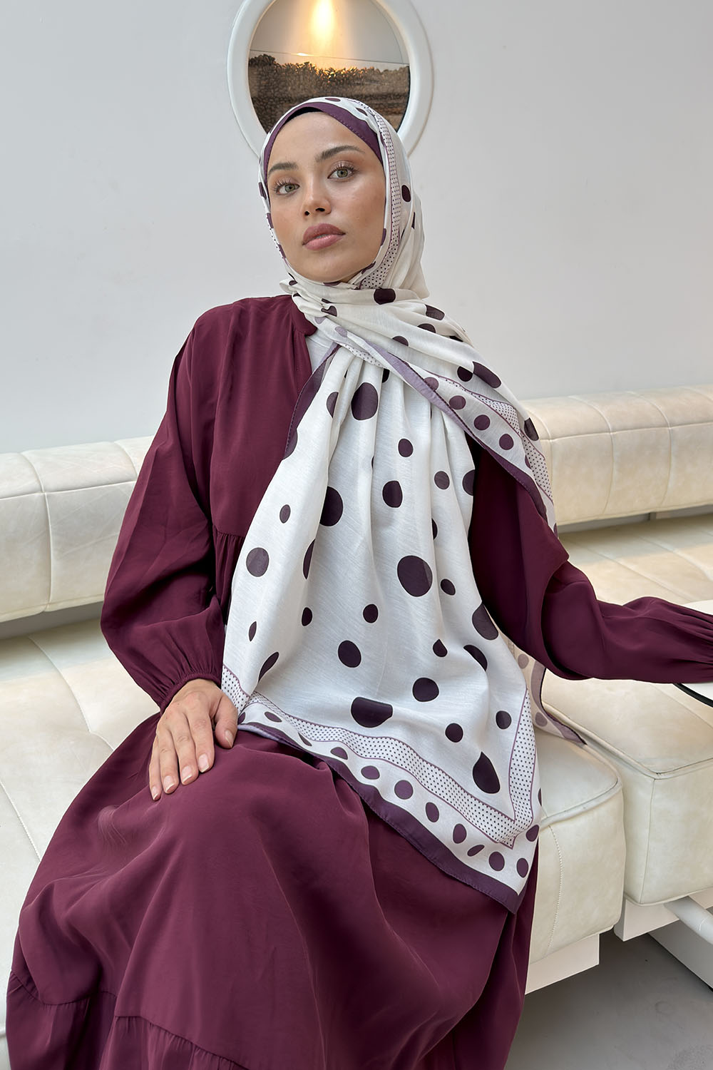 Lamelif Puantiye Desen Soft Şal Mürdüm