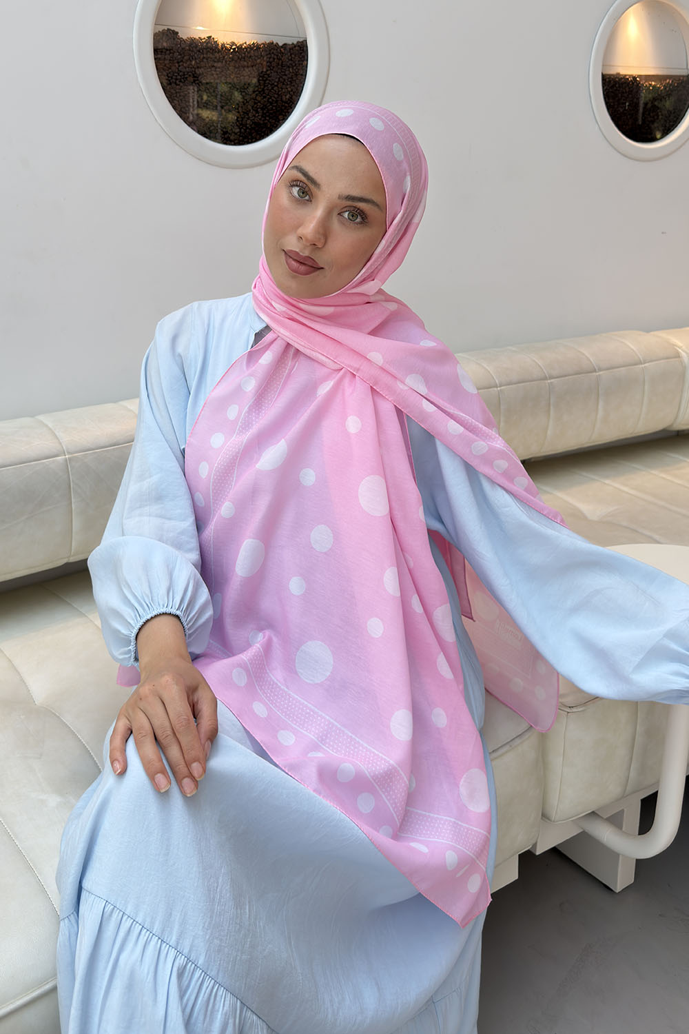 Candy Pink Cotton Striped Printed Shawl