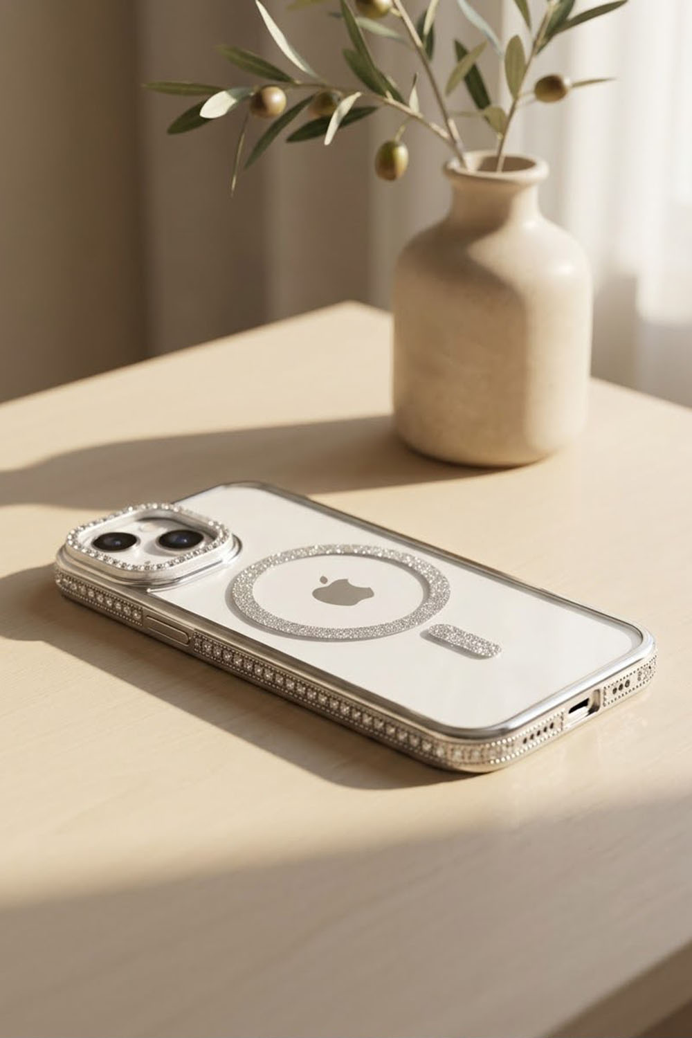 Lamelif iPhone 15 Standlı Simli Premium Telefon Kılıfı