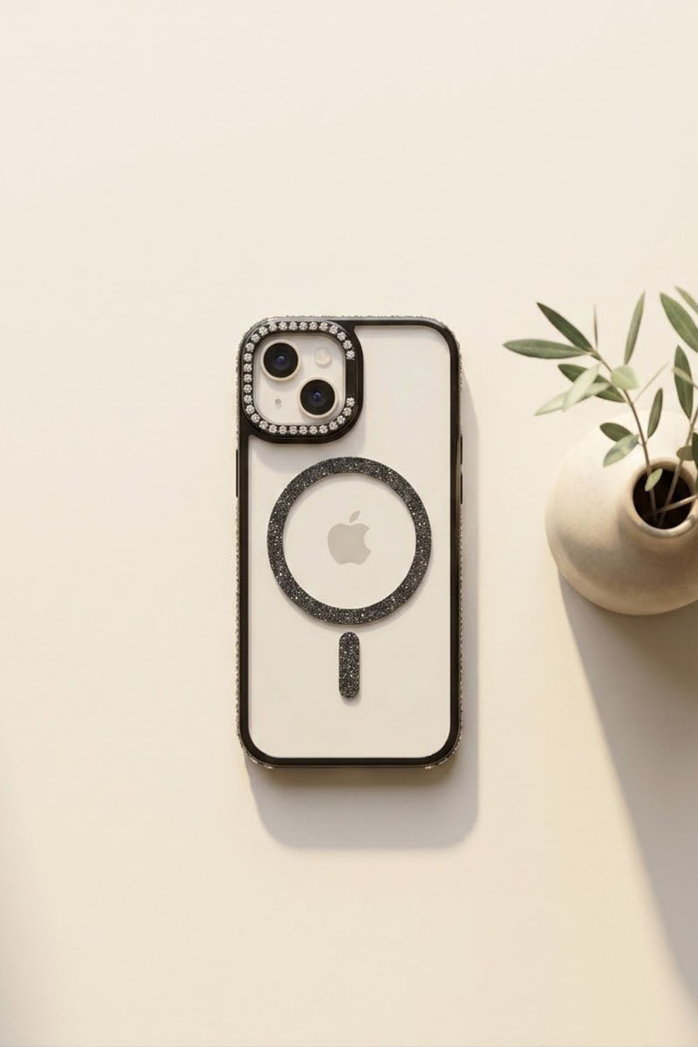 Lamelif iPhone 15 Standlı Simli Premium Telefon Kılıfı