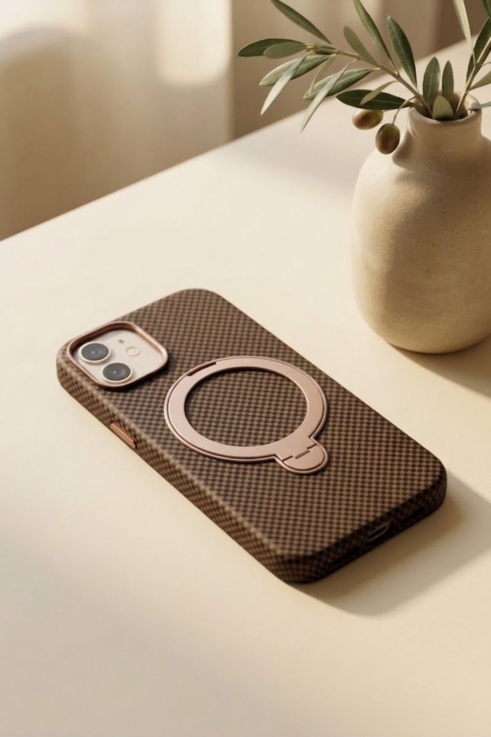 Lamelif iPhone 11 Elite Carbon 360 Dönebilen Standlı Magsafe Telefon Kılıfı