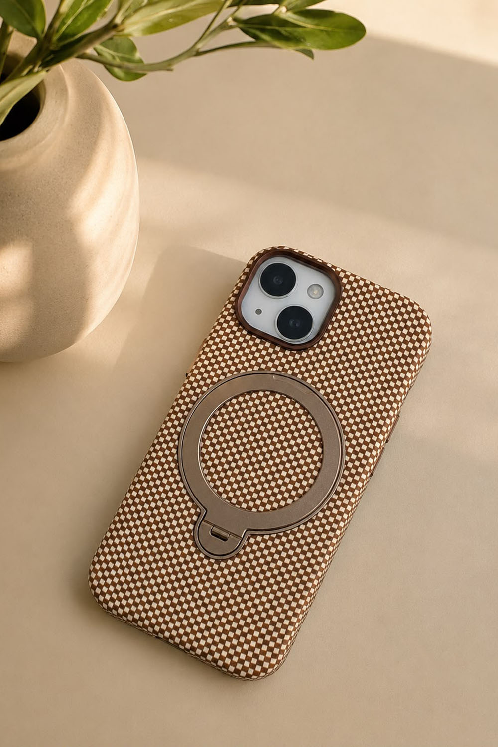 Lamelif iPhone 15 Elite Carbon 360 Dönebilen Standlı Magsafe Telefon Kılıfı