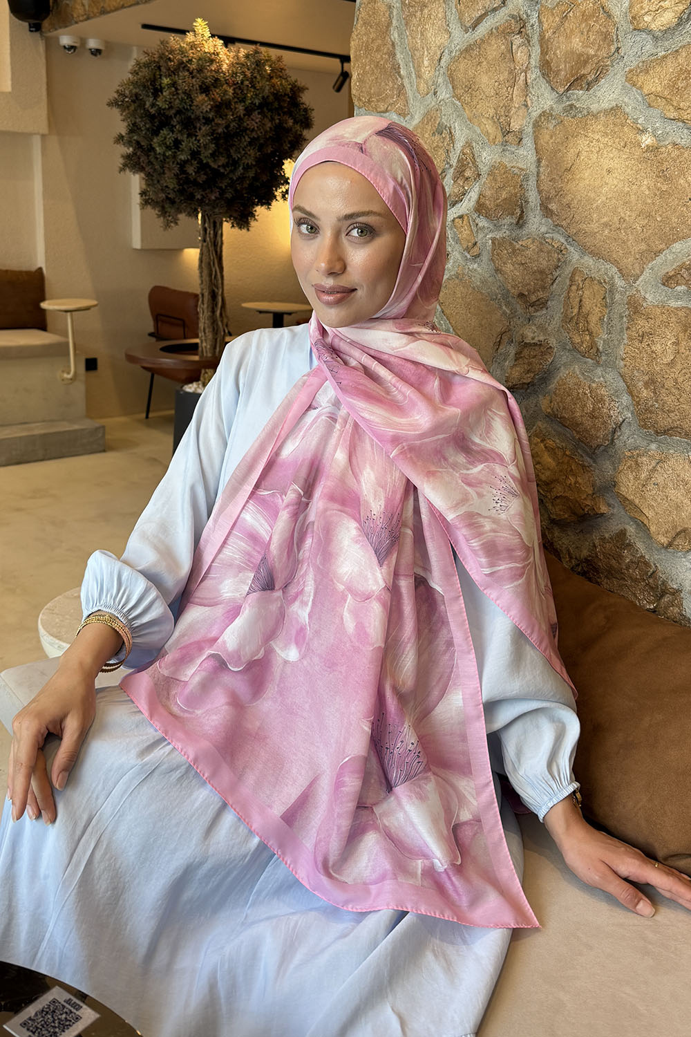 Candy Pink Cotton Striped Printed Shawl