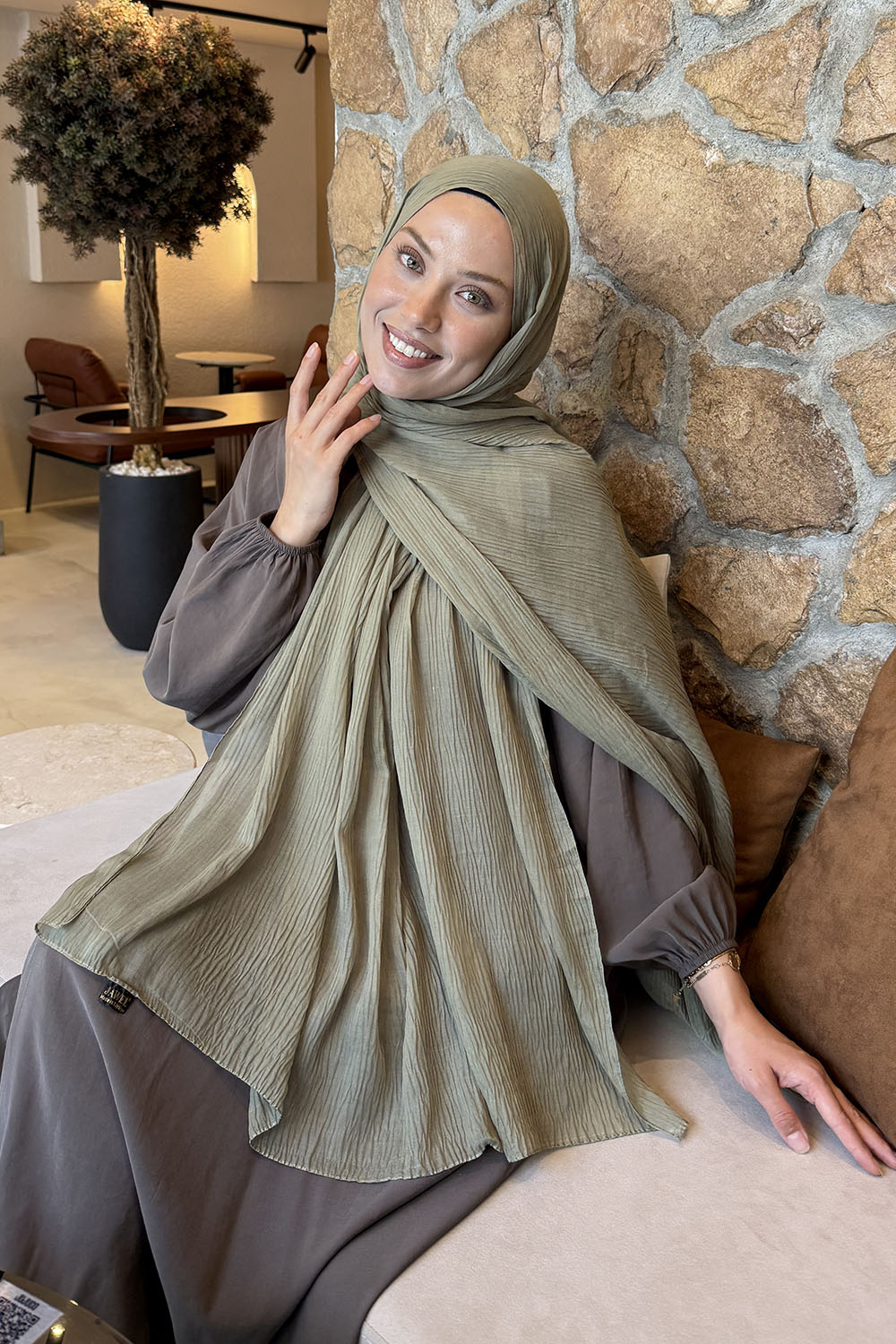 Lamelif  Müslin Krinkıl Şal Mint Yeşili