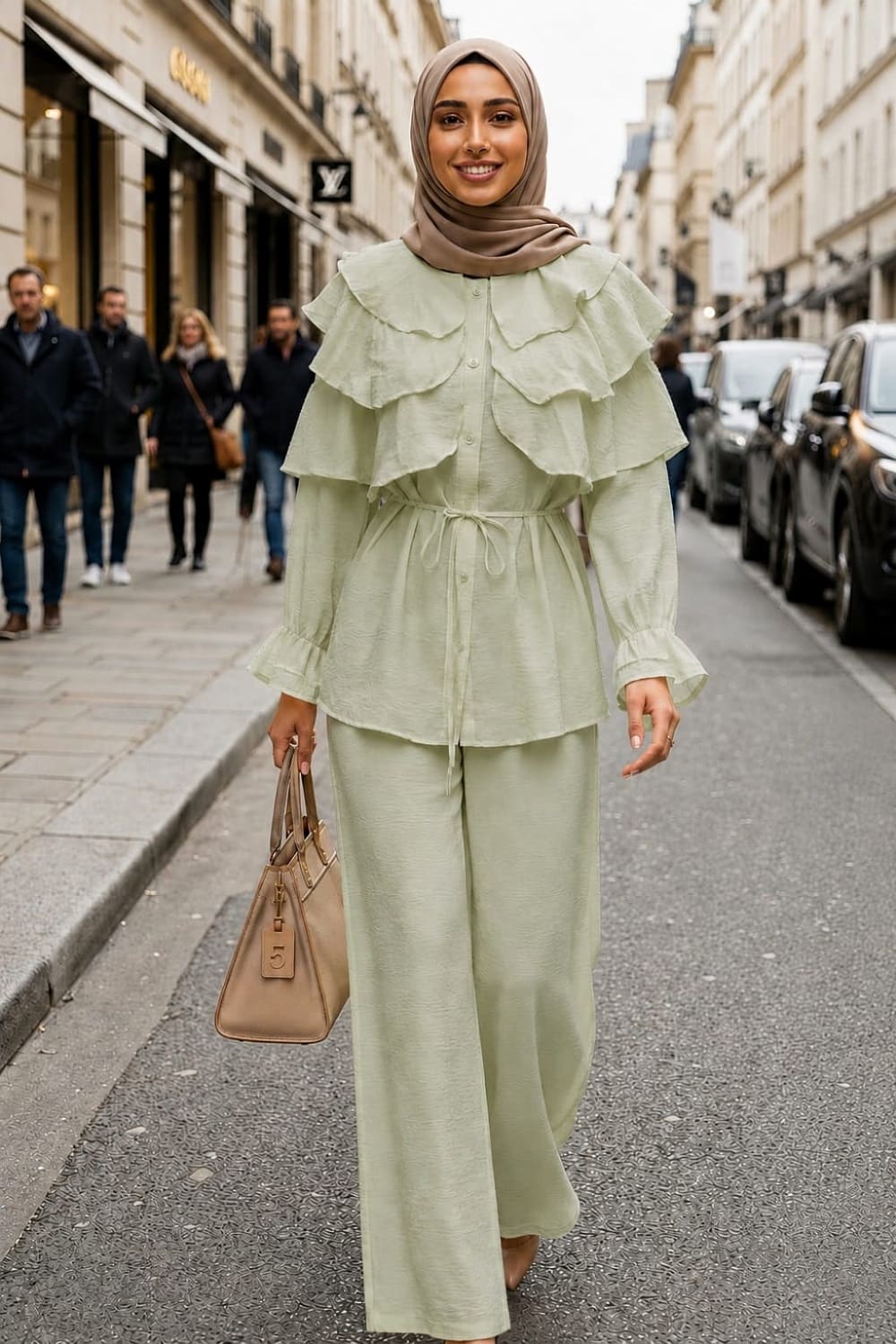 Plum Green Crew Neck Long Arm Cotton Regular Trousers Comfortable Suit