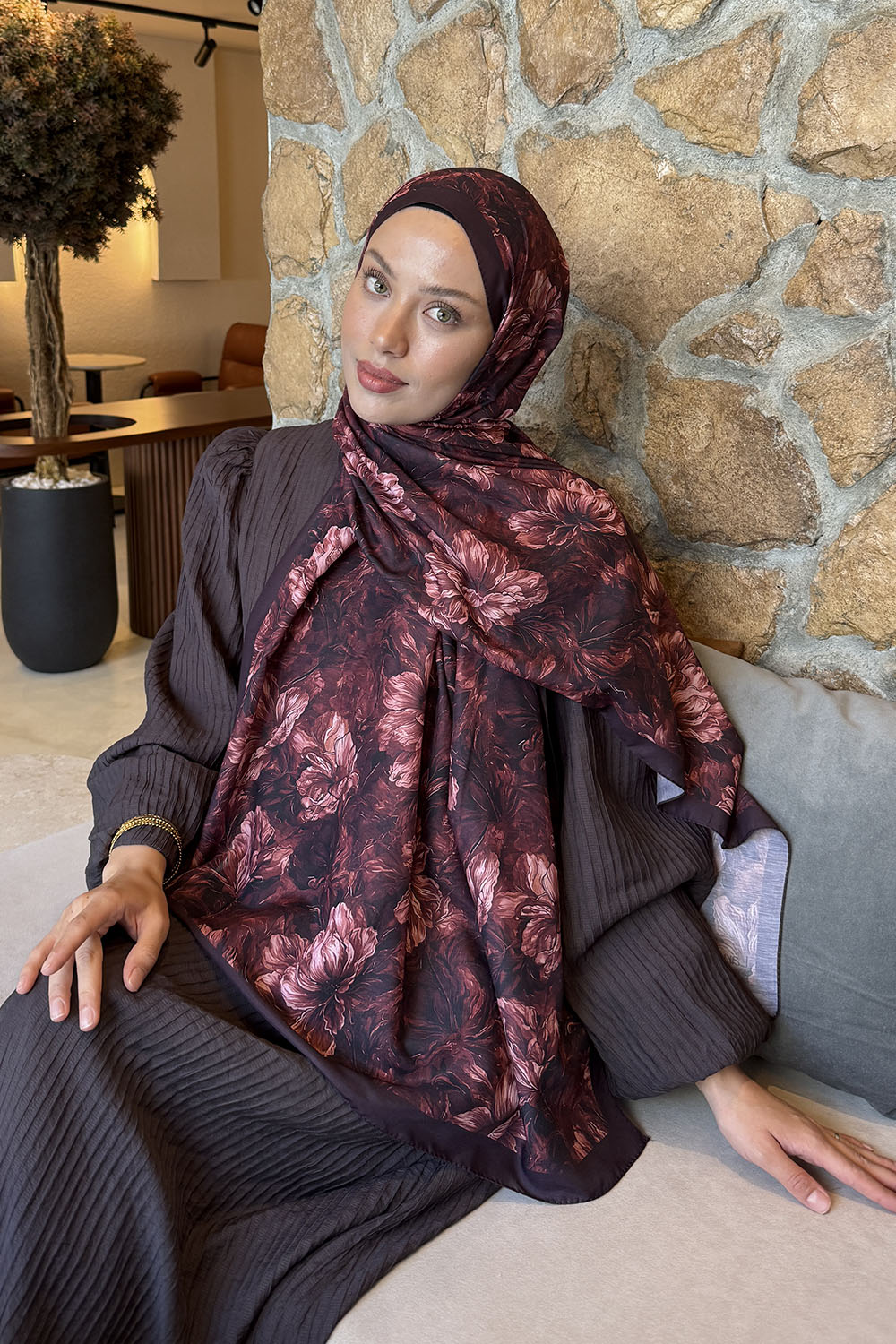 Desen Lara Soft Şal Bordo