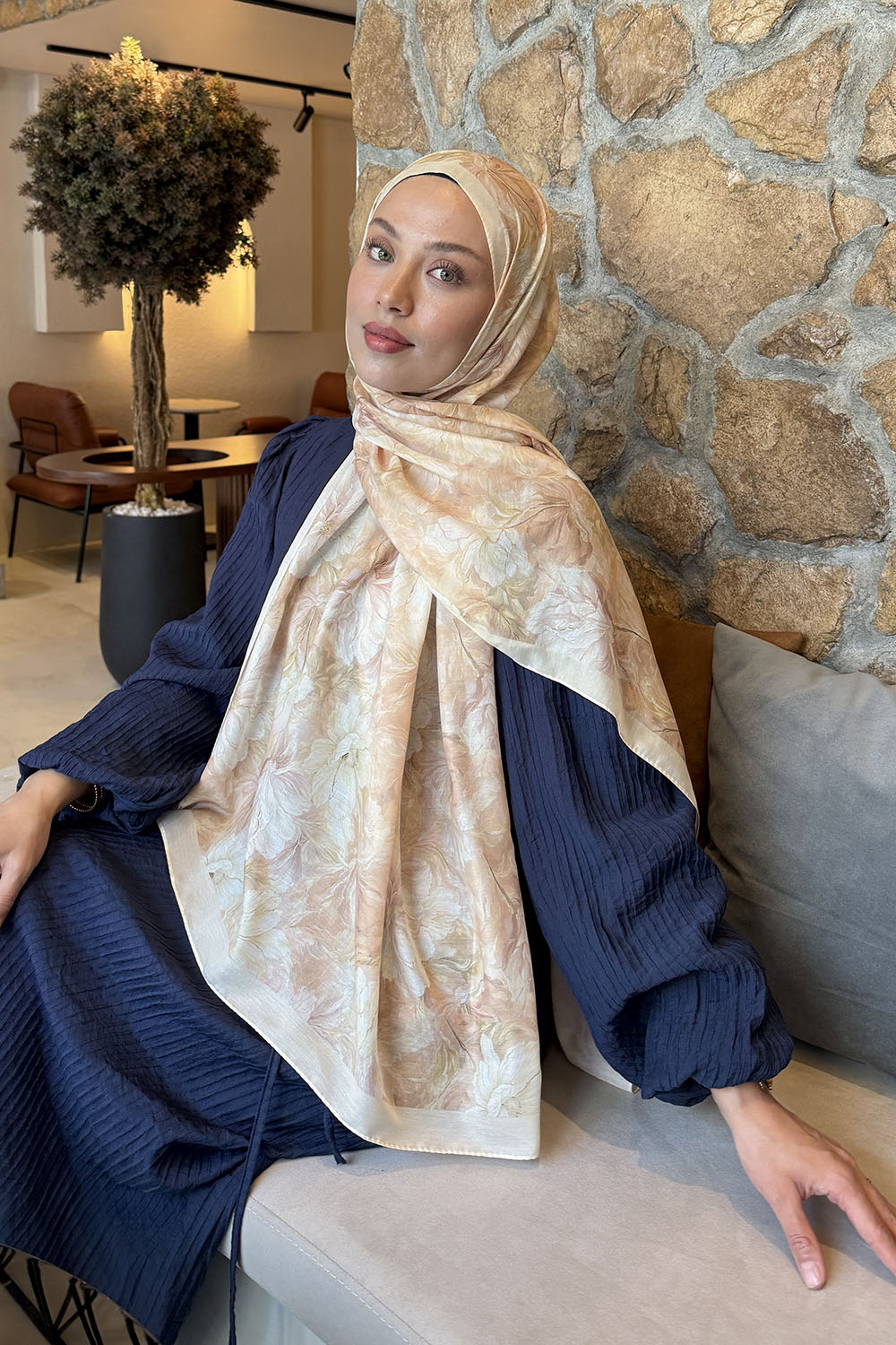 Lamelif Floral Desen Lara Soft Şal  Sarı
