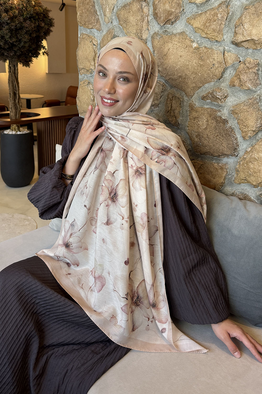 Lamelif Manolya Desen Lara Soft Şal Camel