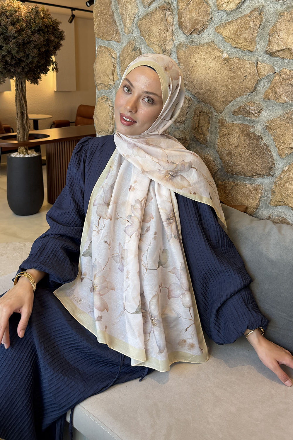 Lamelif Manolya Desen Lara Soft Şal Sarı