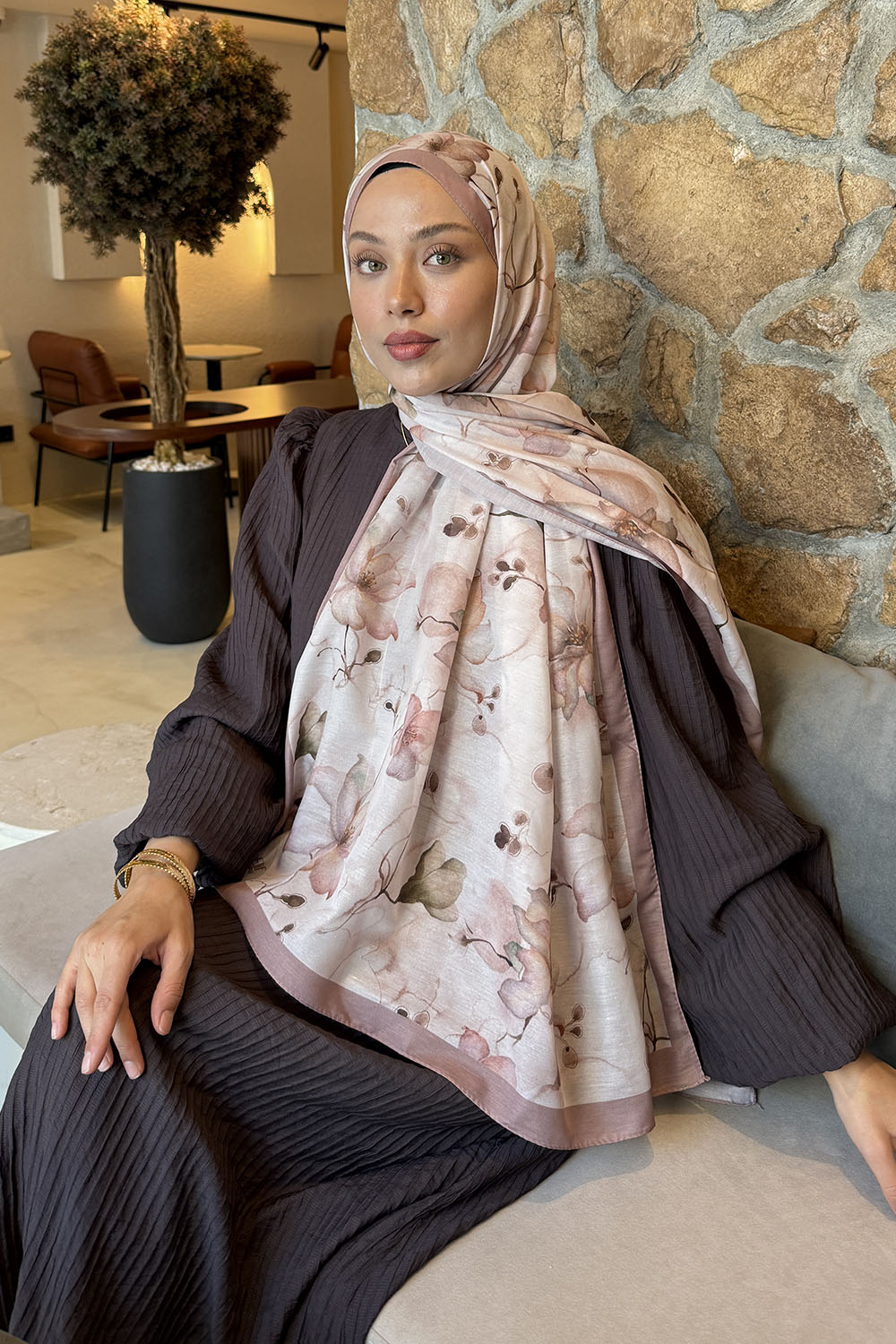 Lamelif Manolya Desen Lara Soft Şal Soft Gül