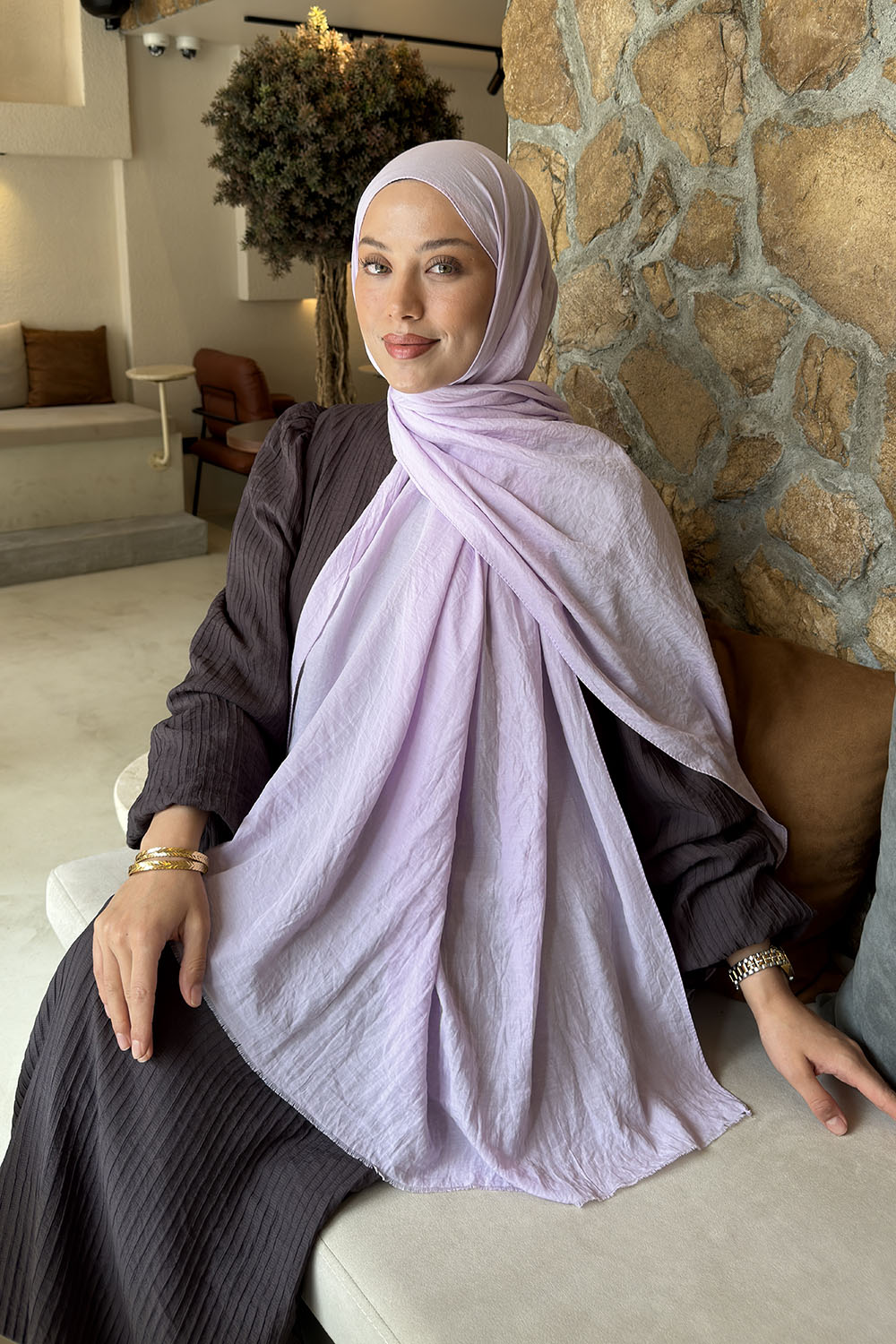 Lamelif Organik Premium Şal Lila