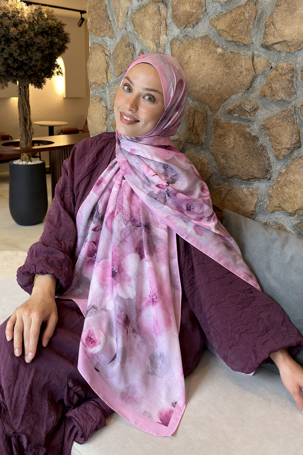 Candy Pink Cotton Striped Printed Shawl