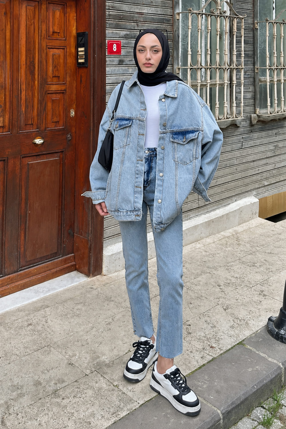 Lamelif Çift Cepli Oversize Ceket Buz Mavi