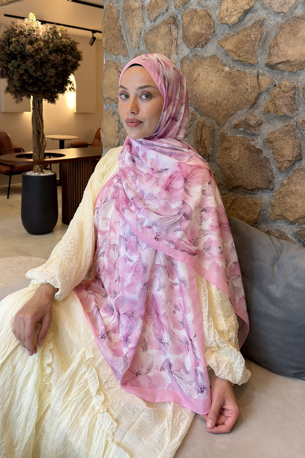 Candy Pink Cotton Striped Printed Shawl
