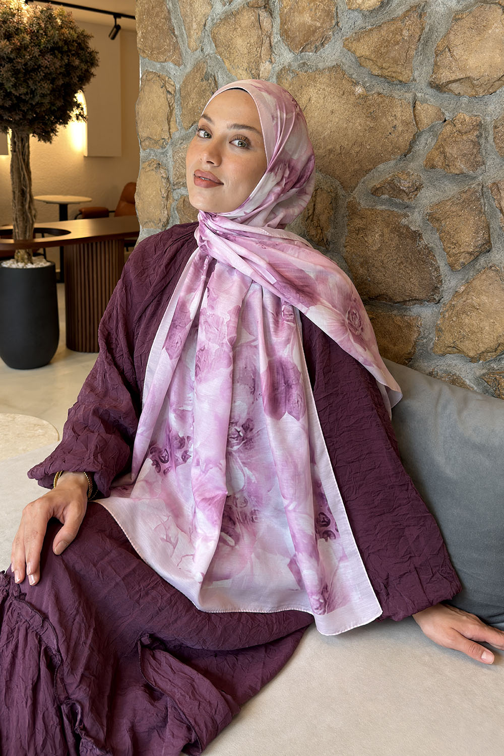 Candy Pink Cotton Striped Printed Shawl