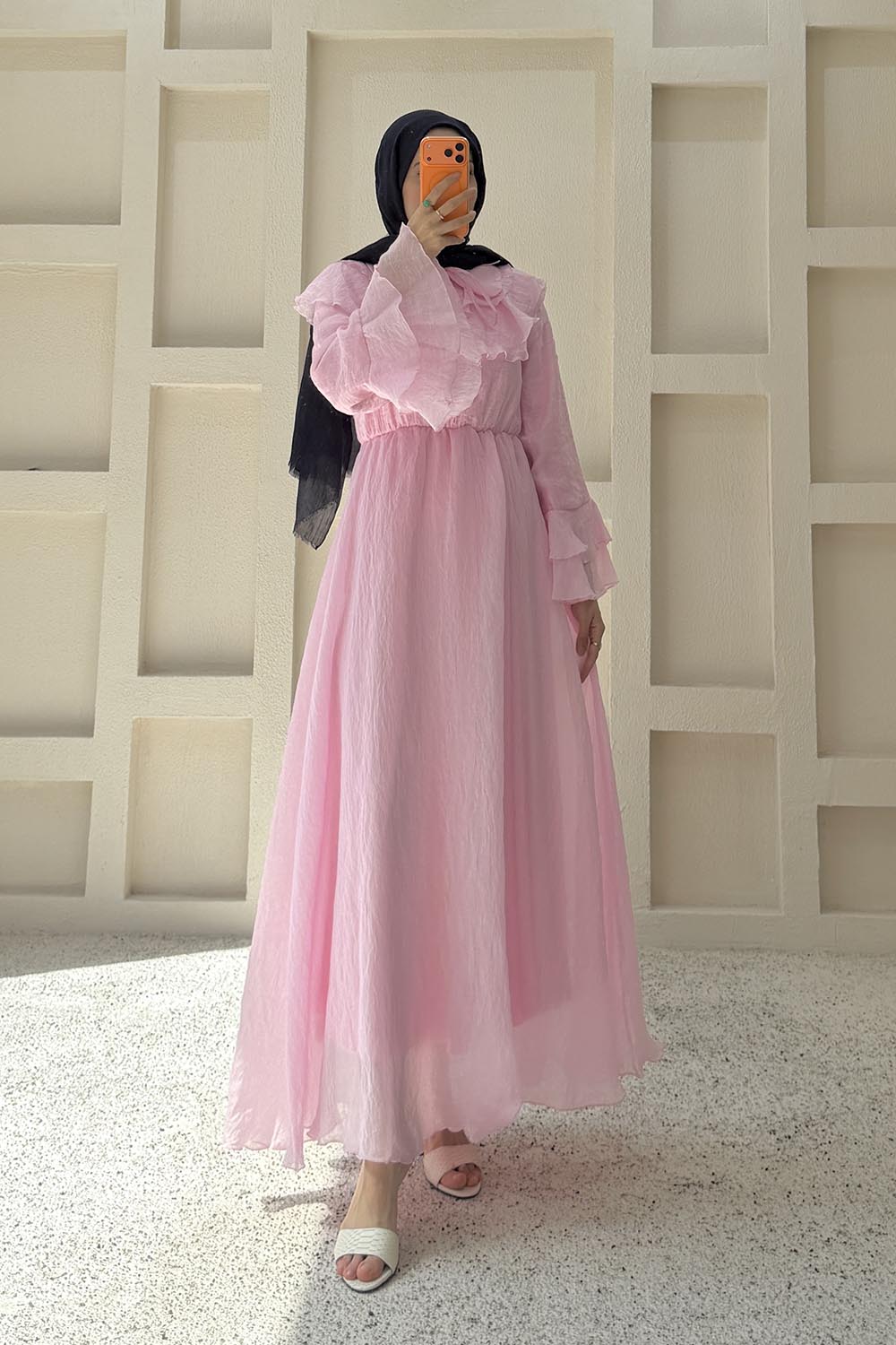 Pink Peter Pan Collar Viscose Unprinted Dresess