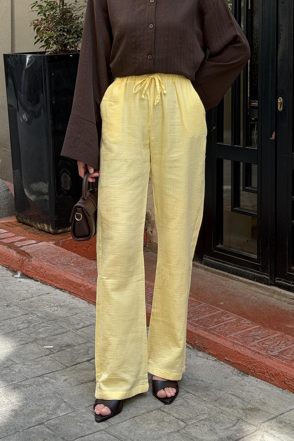 Yellow Linen High Waist Pants