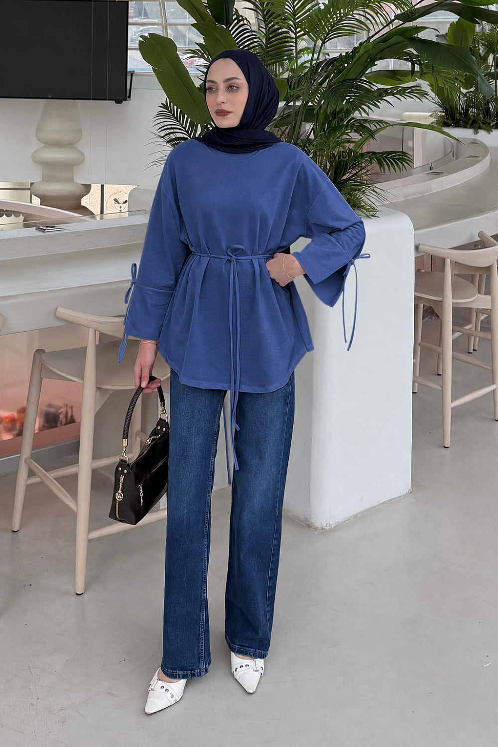Lamelif Kol Biyeli Sweat İndigo