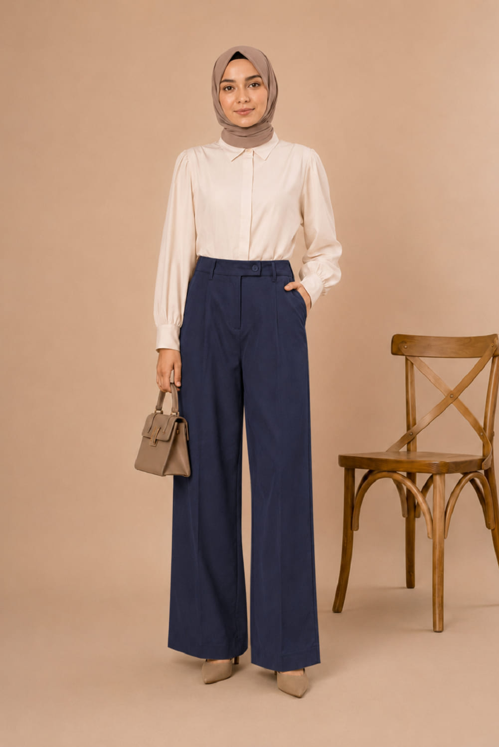 Navy Blue Linen High Waist Comfortable Pants