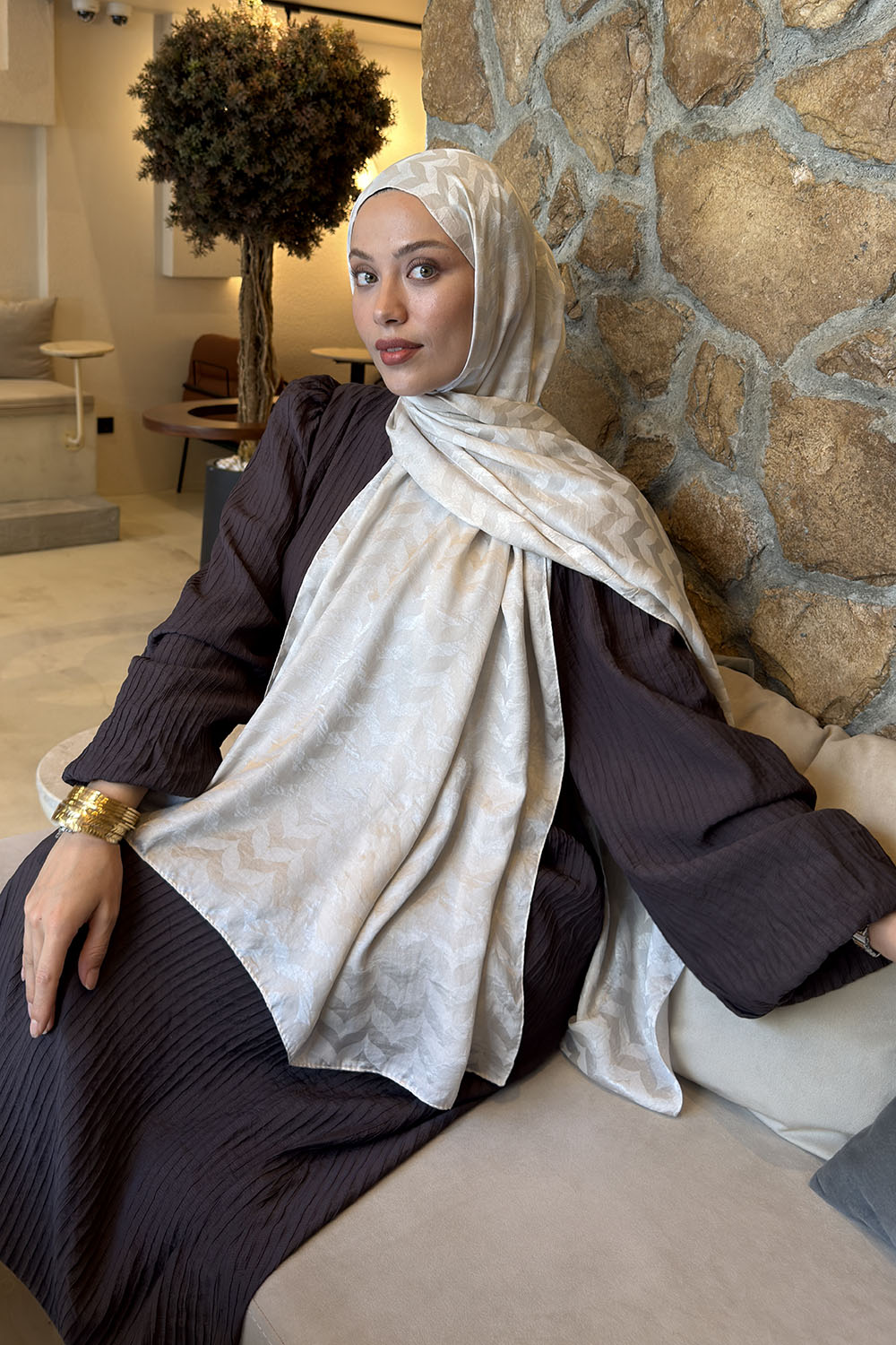 Lamelif  Zikzak Desen Ayrobin Floş Jakar  Şal Taş