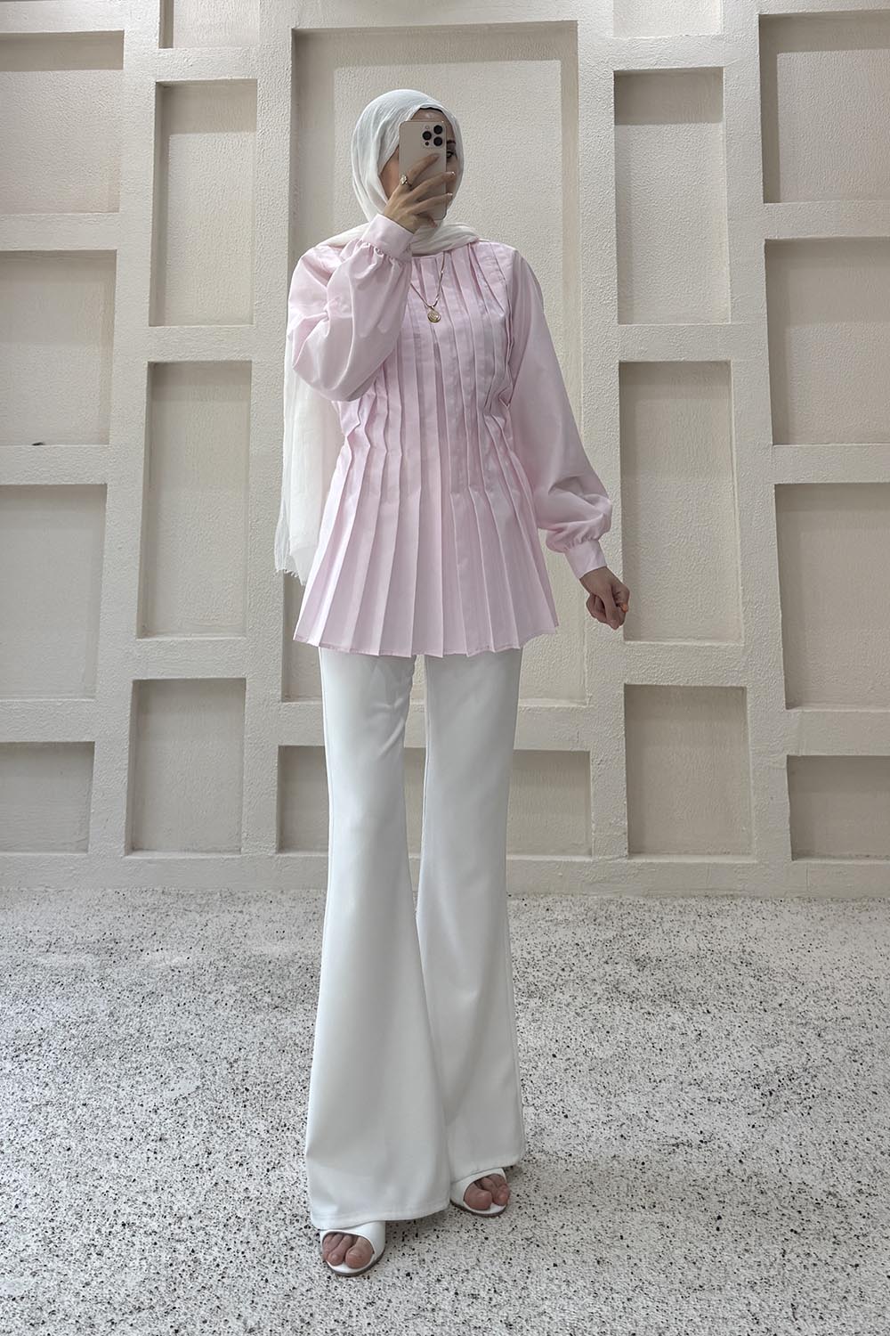 Lamelif Pile Detaylı Bluz Pembe