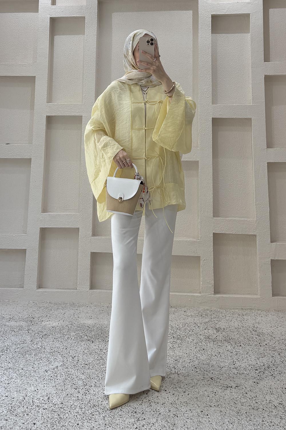 Lamelif Bağlama Detaylı Tül Kimono Sarı