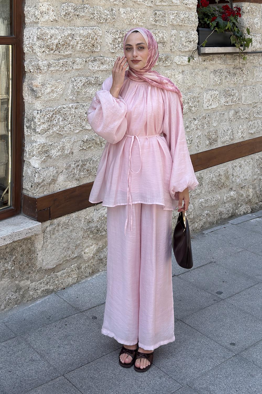 Pink Neckband Long Arm Cotton Regular Trousers Comfortable Suit