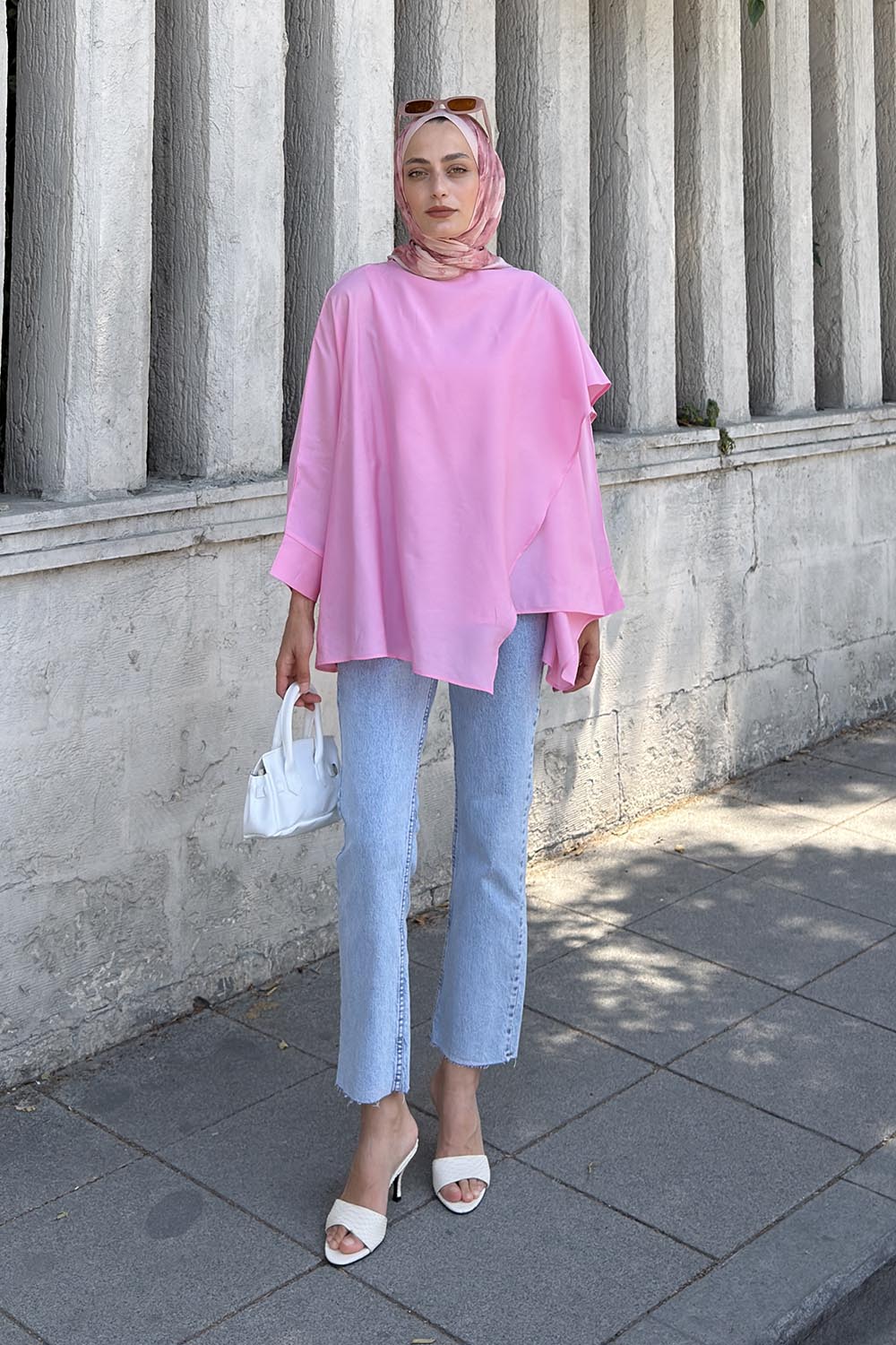 Lamelif Yarasa Kol Kapama Detaylı Bluz Pembe