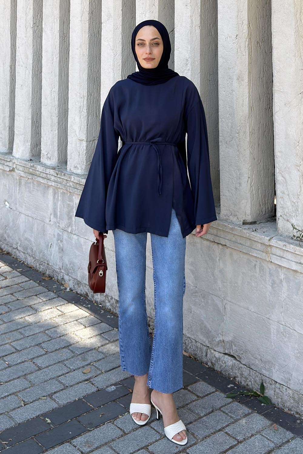 Lamelif Bisiklet Yaka Geniş Kol Tunik Lacivert
