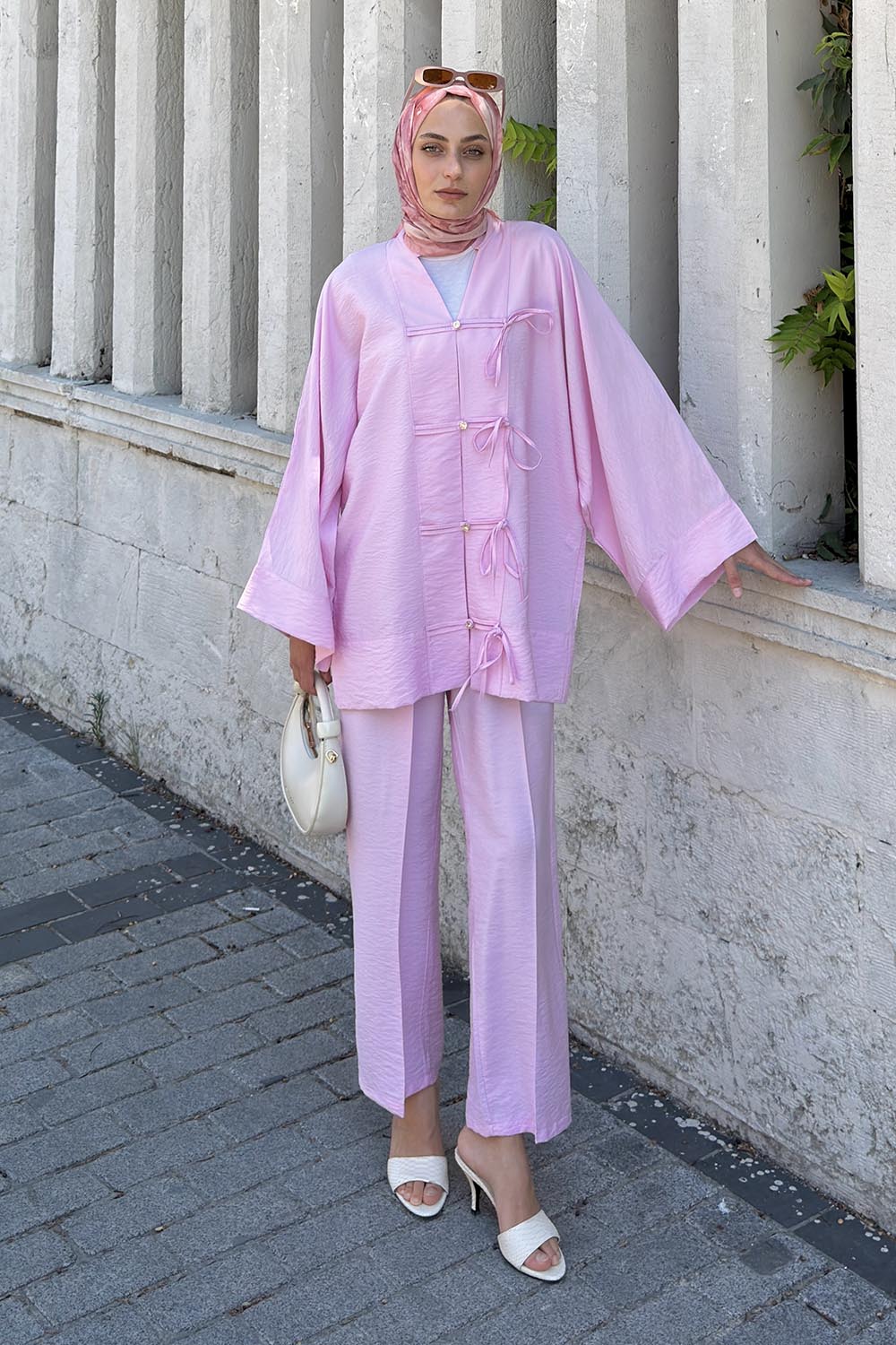 Pink Mandarin Collar Long Arm Ayrobin Regular Trousers Comfortable Suit