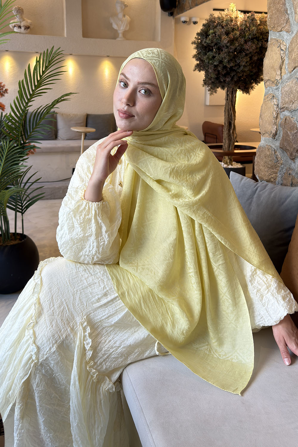 Acik Yesil Cotton Fabric Printed Shawl