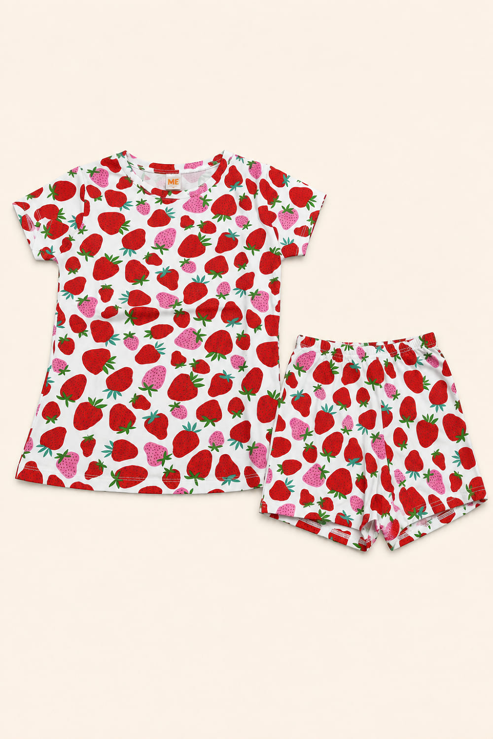 Lamelif Penye Likralı Çilek Desenli Pijama Takımı