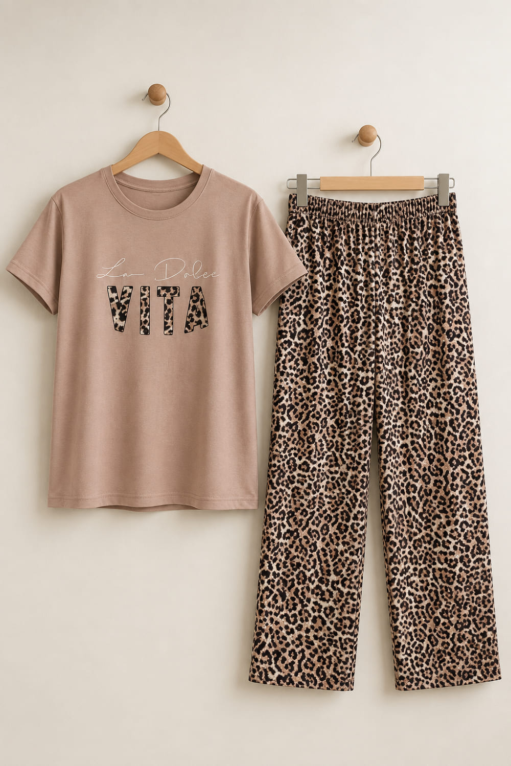 Lamelif Uzun Eşofman Leopar Pijama Takımı Kadın Leopar
