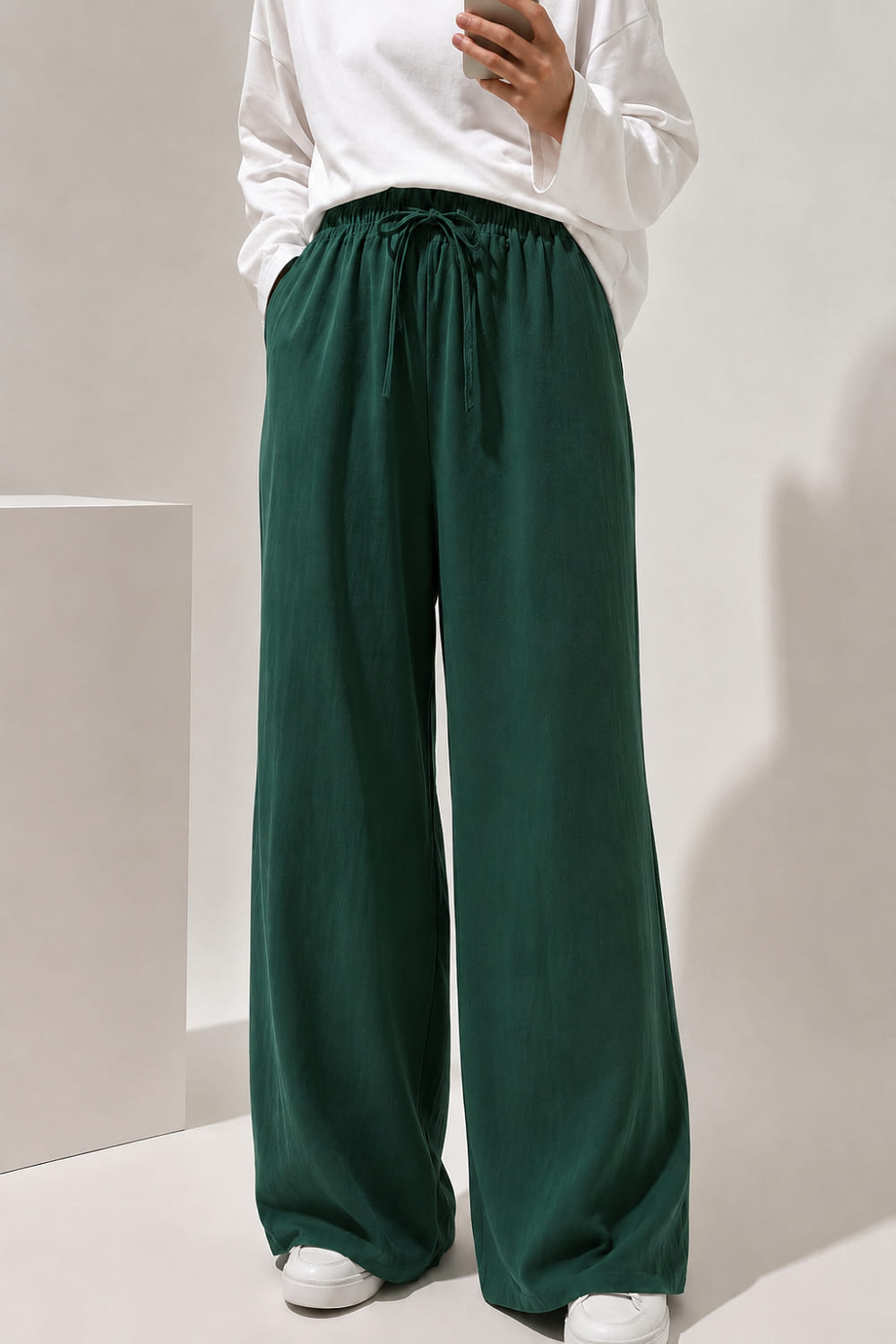 Green Viscose Fabric High Waist Pants