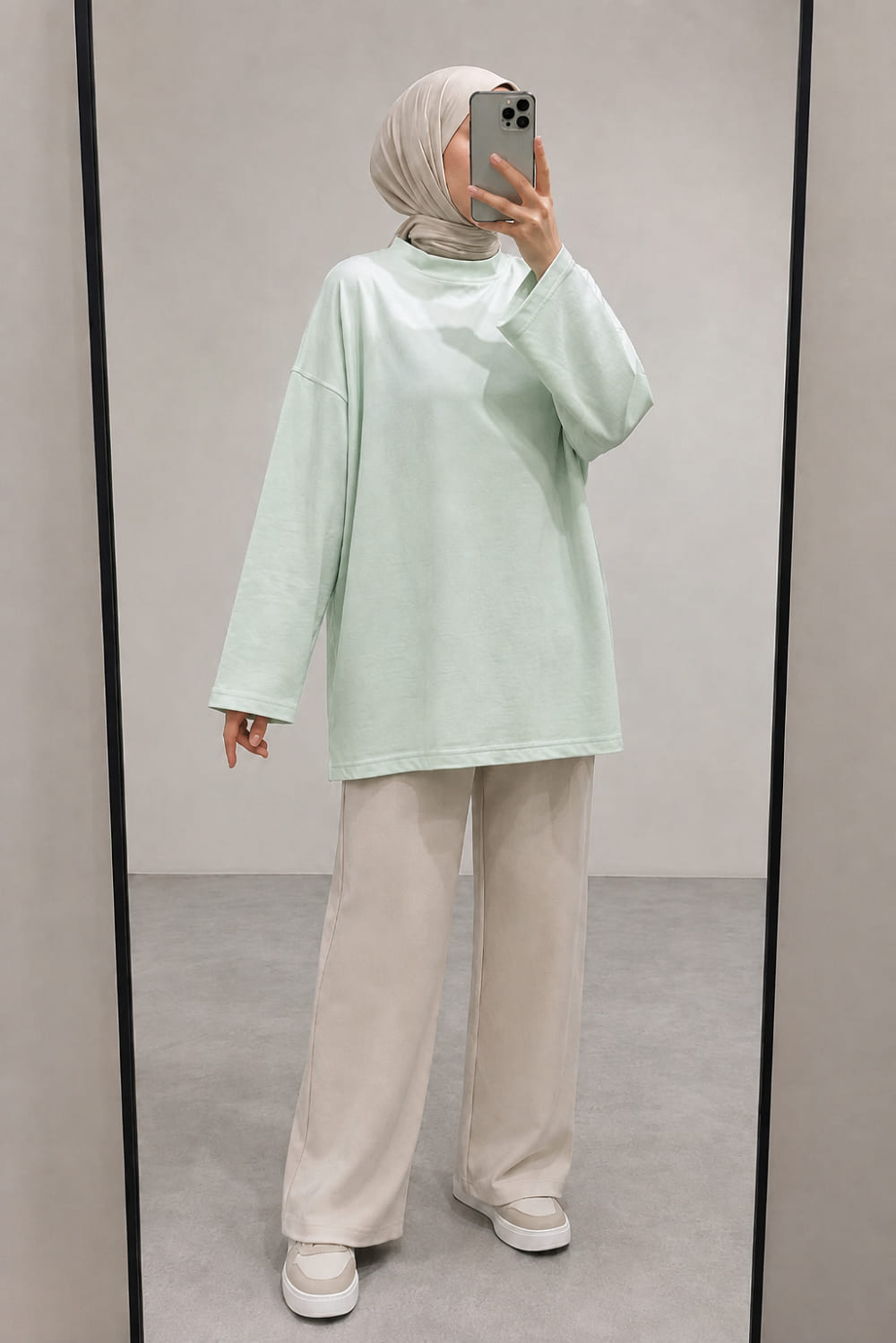 Lamelif Bisiklet Yaka İki İplik Sweat Mint Yeşili