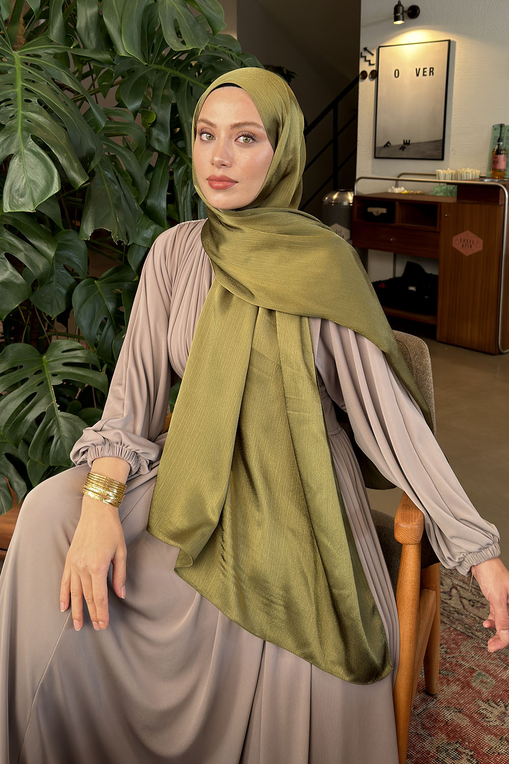 Lamelif Janjan Şal Asker Yeşili