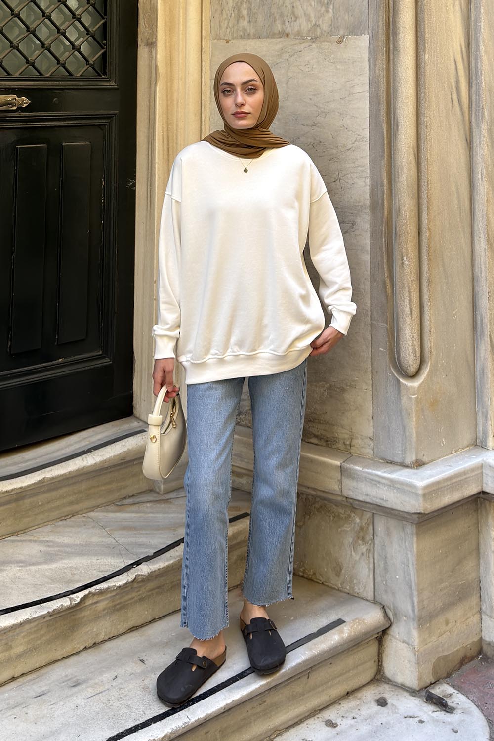 Lamelif Oversize Sweatshirt Beyaz