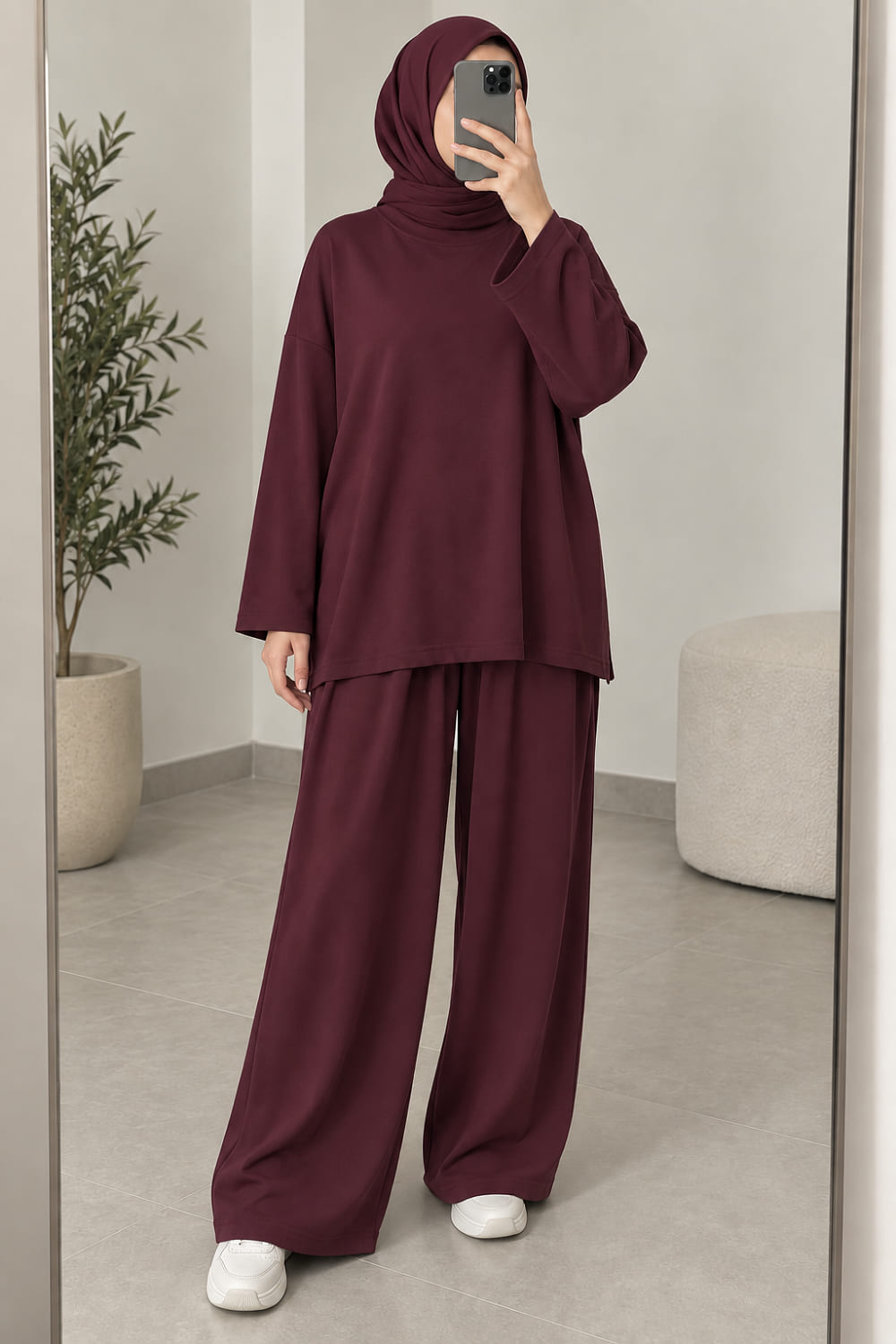 Lamelif Bisiklet Yaka Basic İkili Takım Mürdüm