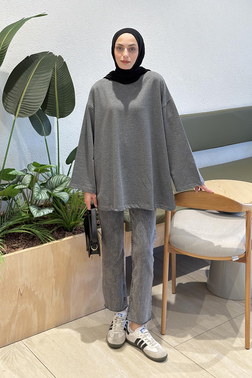 Lamelif Oversize İki İplik Sweat Antrasit